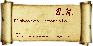 Blahovics Mirandola névjegykártya